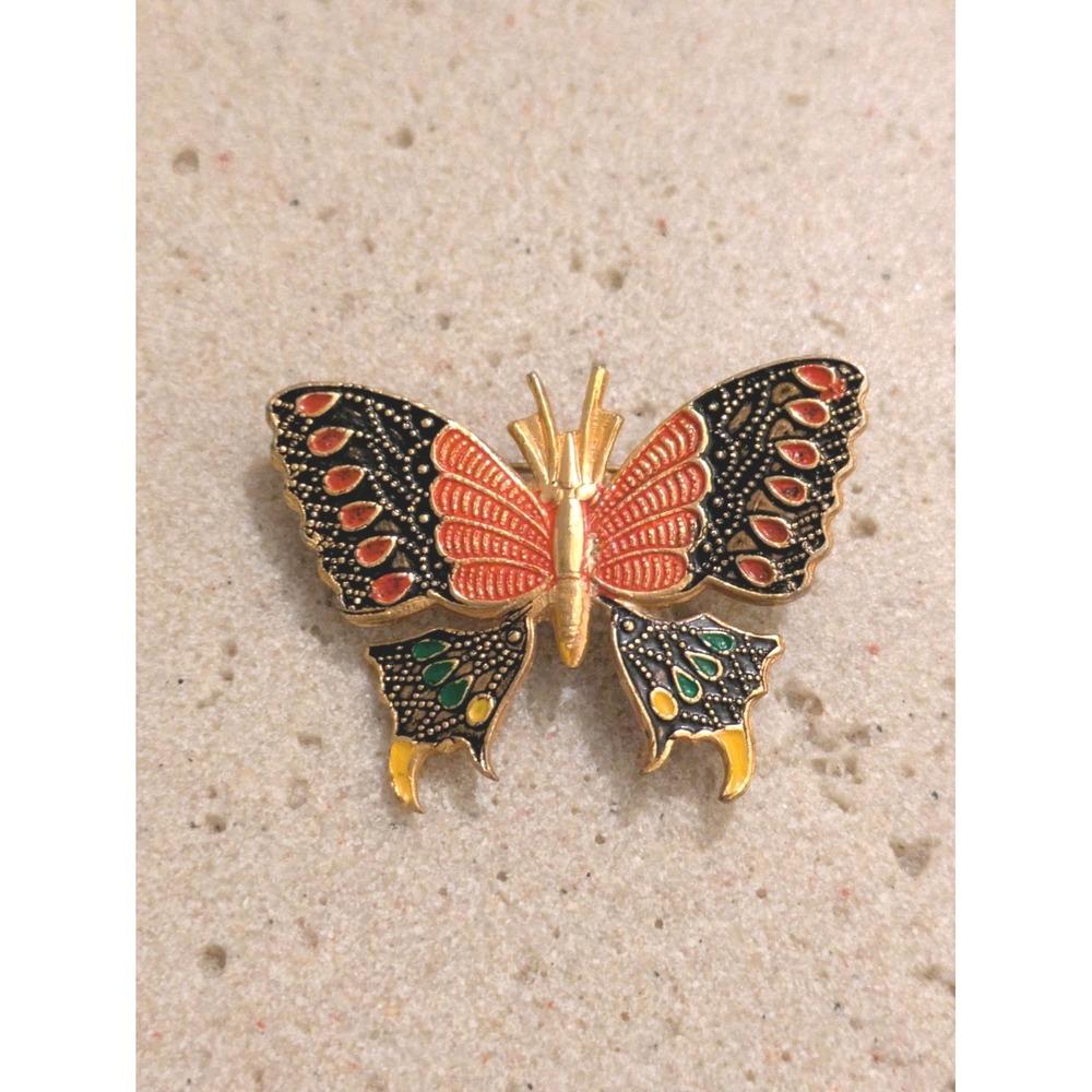 Whimsical Butterfly Brooch In‎ Colorful Enamel Gold Tone Made In Spain Fairy